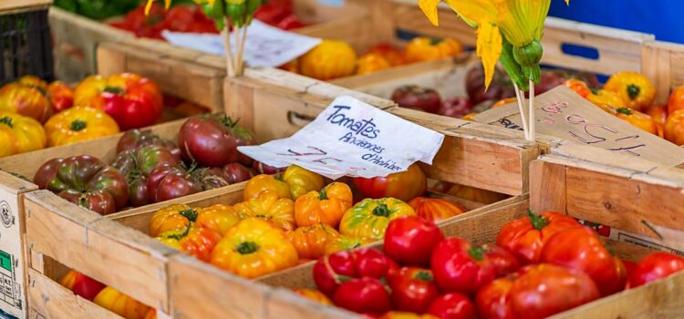 Ett år runt Antibes juli: lådor med färgglada tomater